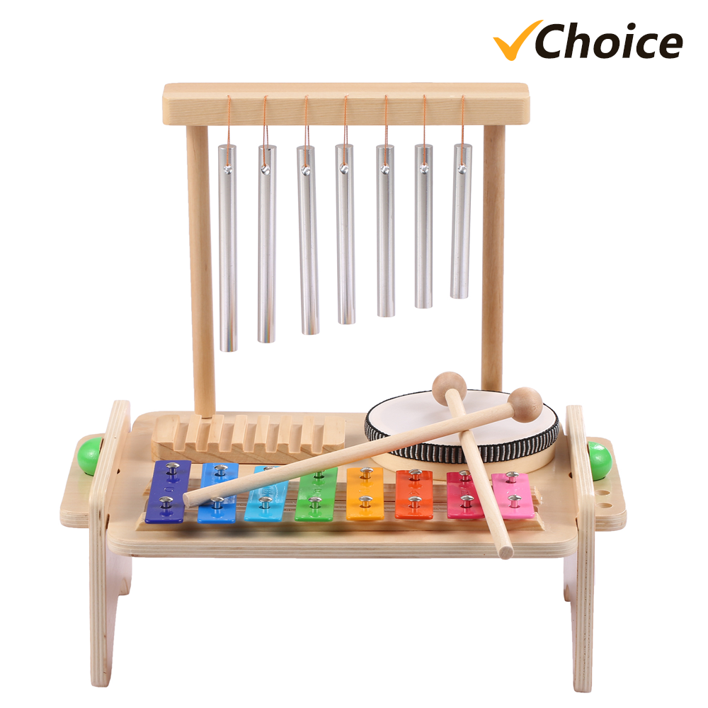 Musical Instrument Chimes - ウィンドチャイムxylophoneドラムセット子供用、ウッドギロスクレーパー、4-in-1ミュージカル楽器セット、2本付き