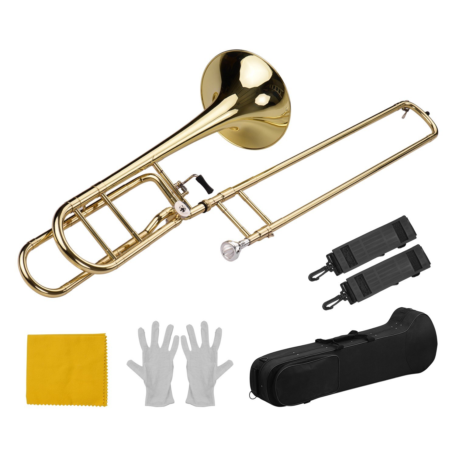 Musical Instrument Trombone - アップグレードされた中級B♭テナースライドトロンボーン（Fキー付き）、マウスピース、キャリーケース、グローブ、クリーニングクロス付き