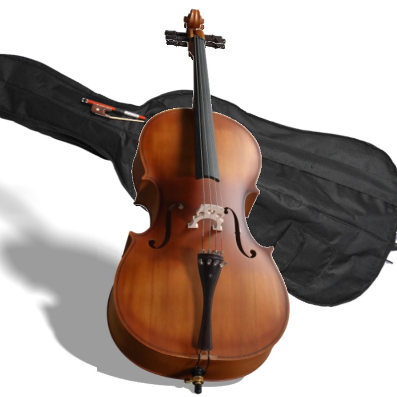 Musical Instrument In Orchestra - 4/4 マットナチュラルカラー バスウッドパネル チェロ バッグ、弓付き、クラシック音楽、オーケストラ楽器、ヴィンテージチェロ、クラシックな外観