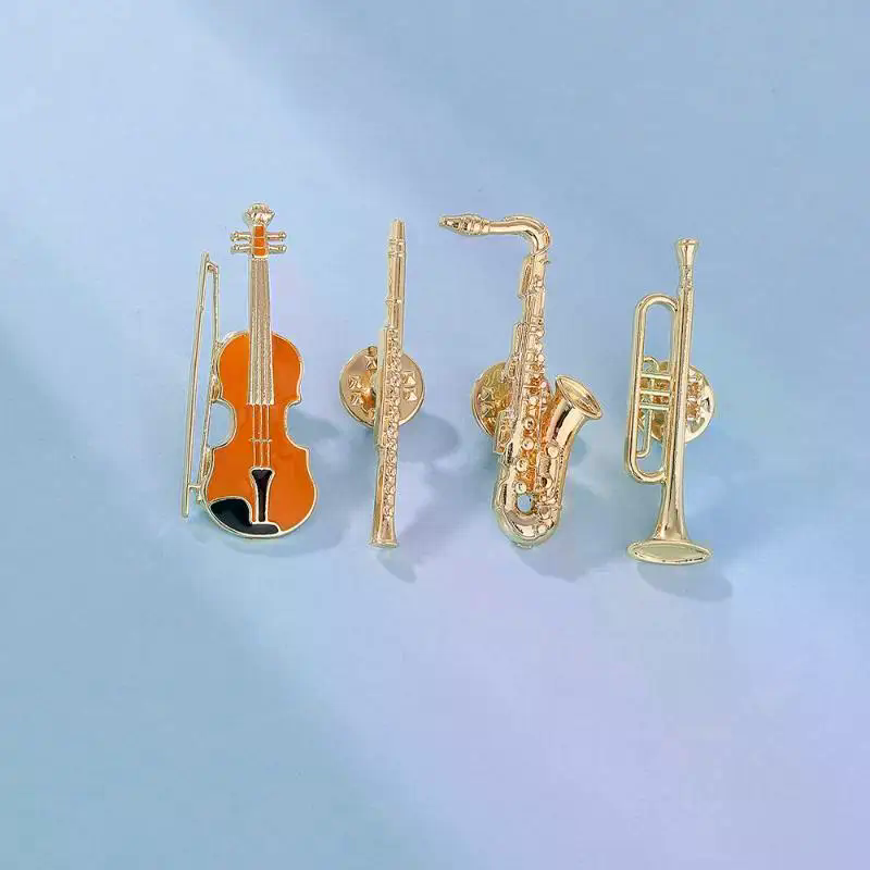 Musical Instrument In Orchestra - 1 個シンフォニーオーケストラバッジ面白い楽器エナメルブローチトランペットクラリネットサックスバイオリン形のゴールデンピン