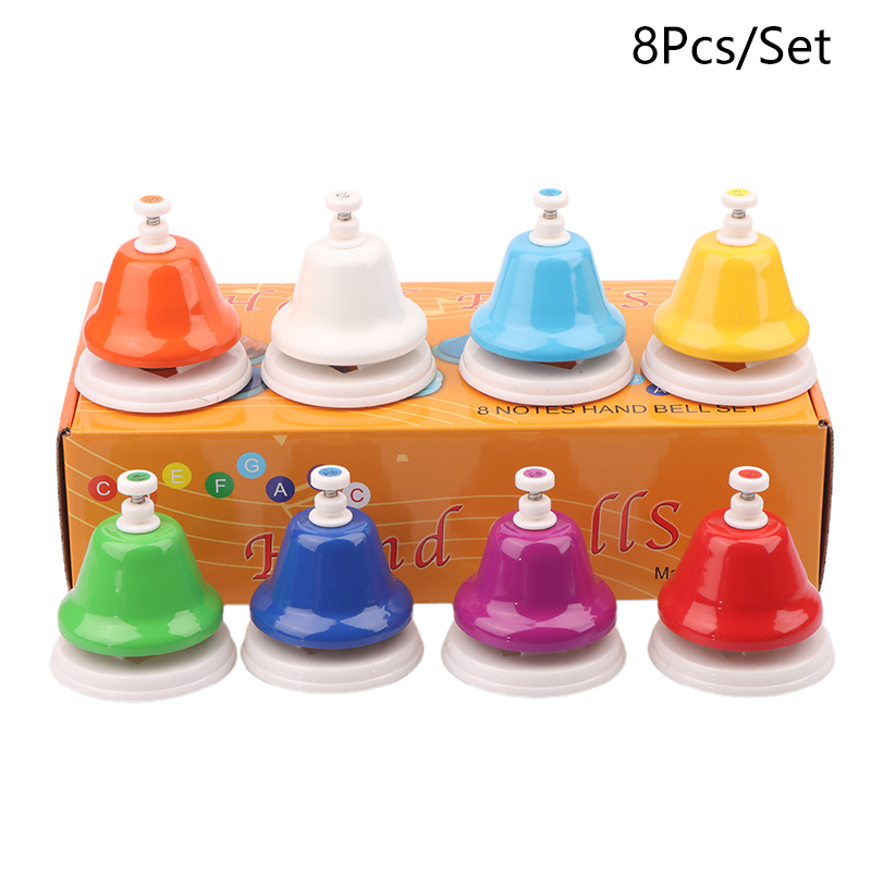 Musical Instrument Chimes - 新しい 8 トーン時計音ベルデスクベル幼児のための教育音楽用 8 ノートカラフルなハンドベルセット楽器