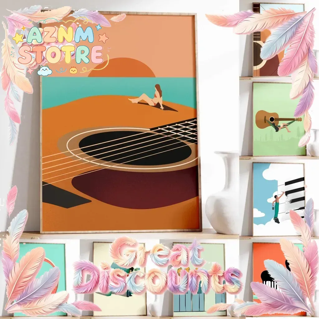 ヴィンテージ音楽アート　面白い抽象的なインストゥルメンタルキ - Musical Instrument Painting のレビューと価格