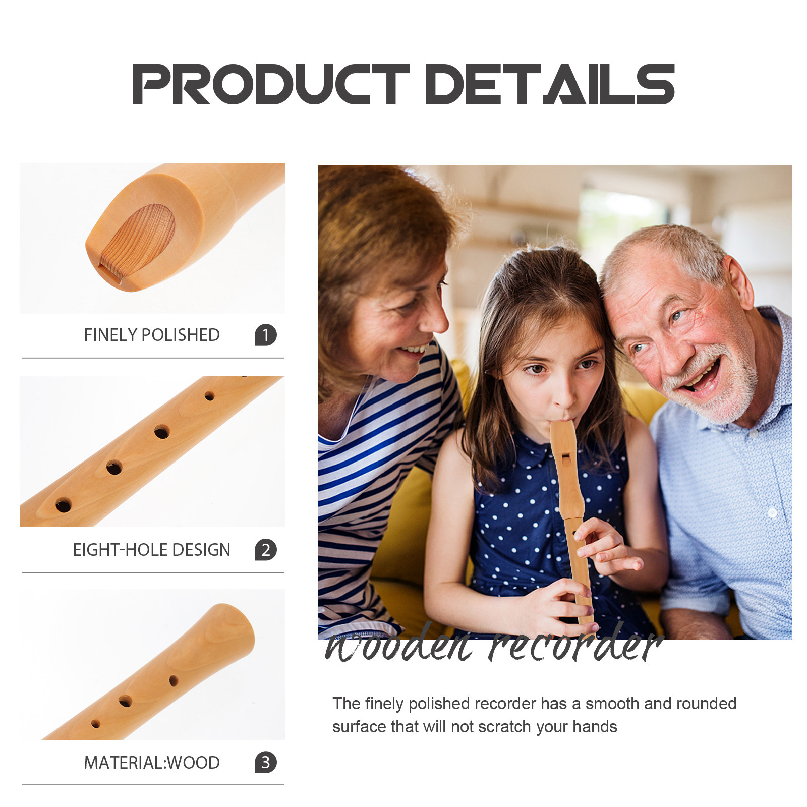 1セット 8穴ドイツ式リコーダー 初心者向け楽器 天然木色  - Musical Instrument German のレビューと価格
