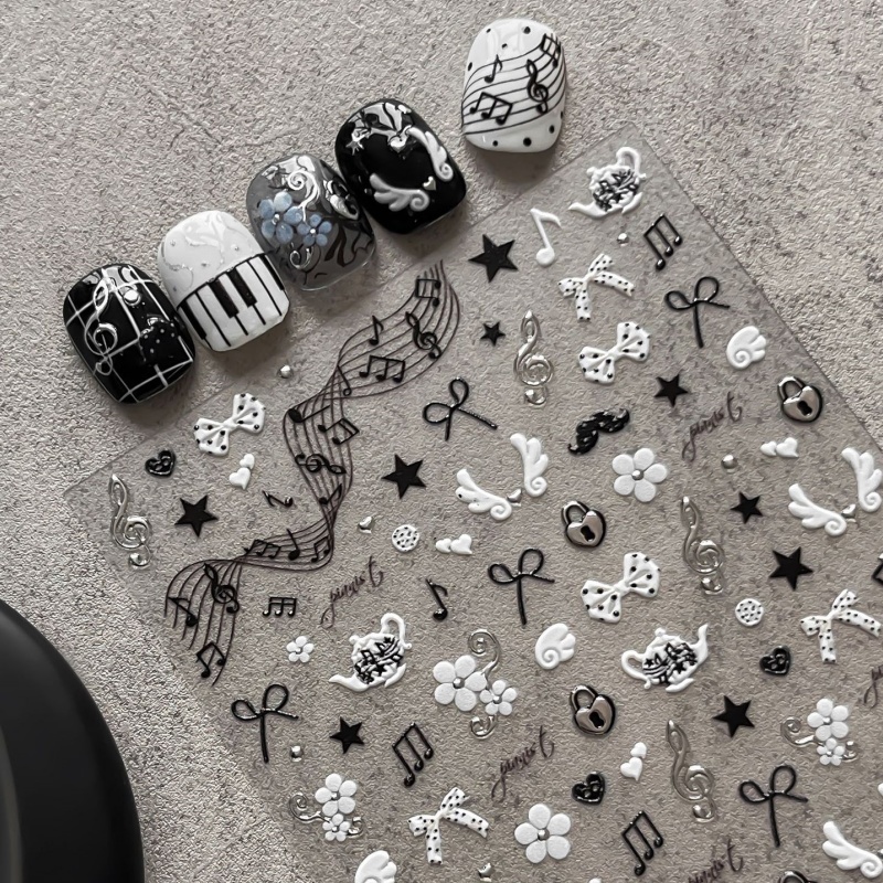 黒白ピアノノートネイルステッカーレトロ音楽スタイル甘くてクー - Musical Instrument Painting のレビューと価格